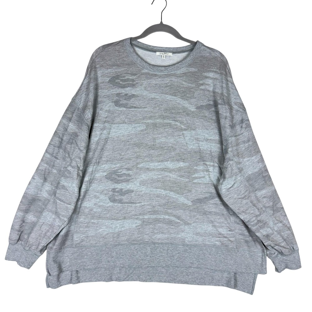 Z‎ SUPPLY Sweatshirt Womens Medium Gray Camo Oversized Crewneck Pullover Knit